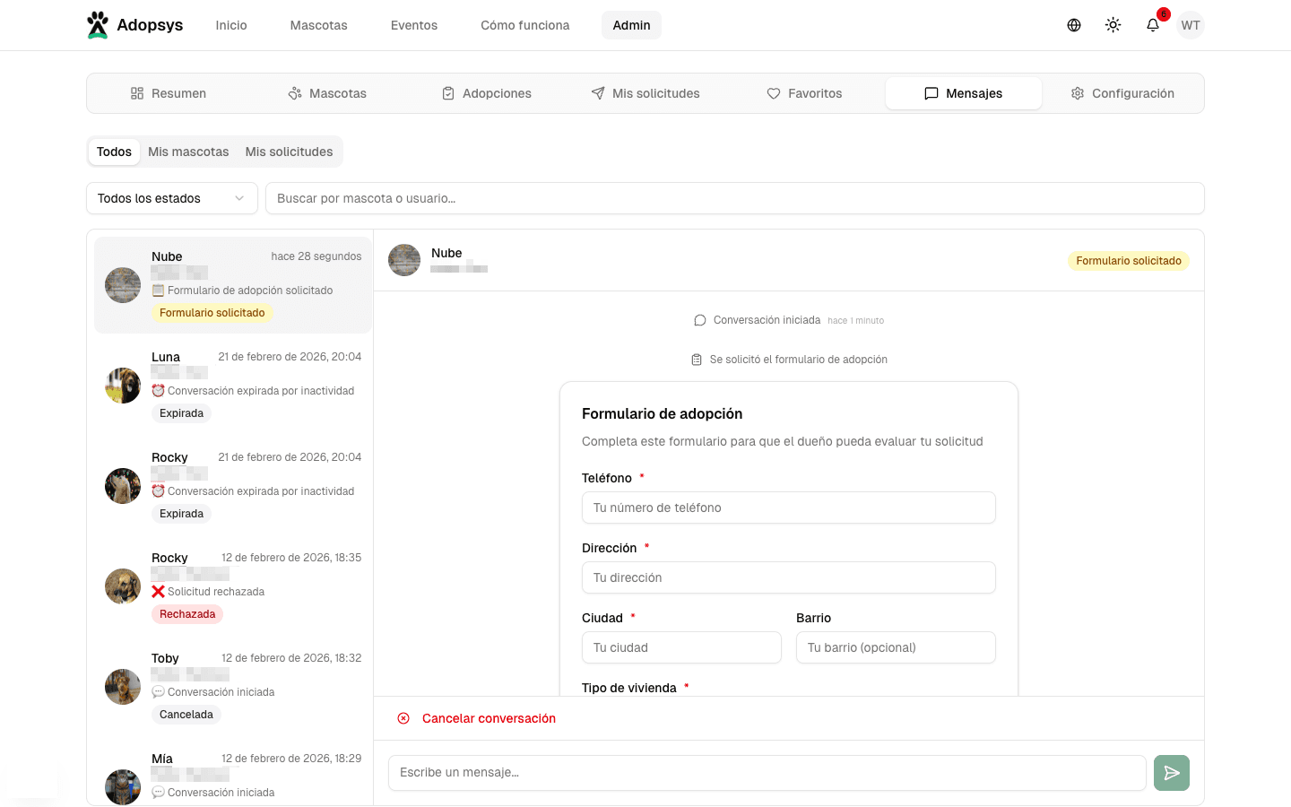 Formulario de adopción claro